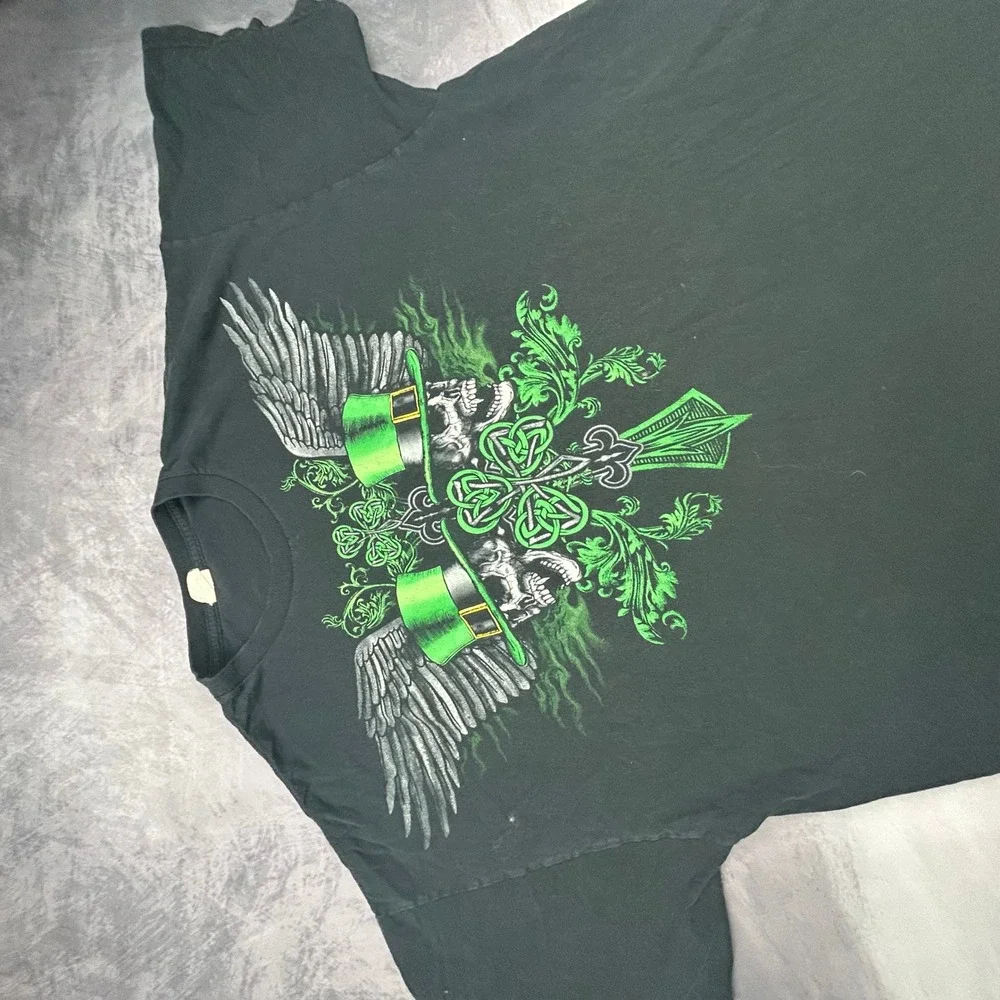 Vintage Y2K Skulls Leprechaun St Patricks Day Graphic T-Shirt Black 2XL Skater